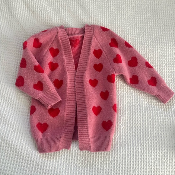 Sparkle In Pink Other - Pink Heart Knit Cardigan with Red Hearts